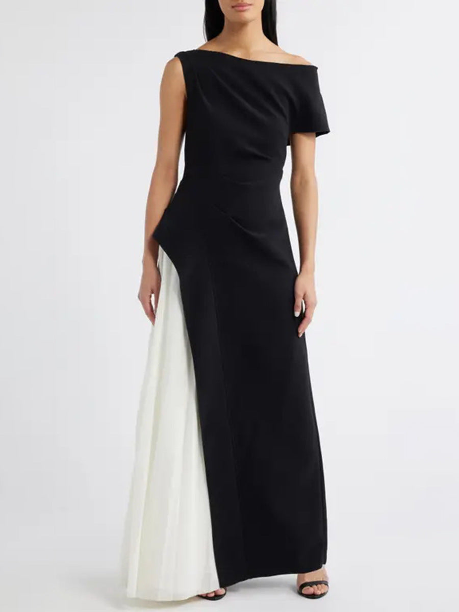 yvette one-shoulder pleated maxi dress in black Flowering Girl