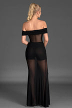 Logilis Crystal Sheer Mesh Dress In Black Flowering Girl