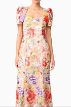 Trista Multicolor Square Neck Backless Mesh Embroidered Fishtail Maxi Dress Flowering Girl
