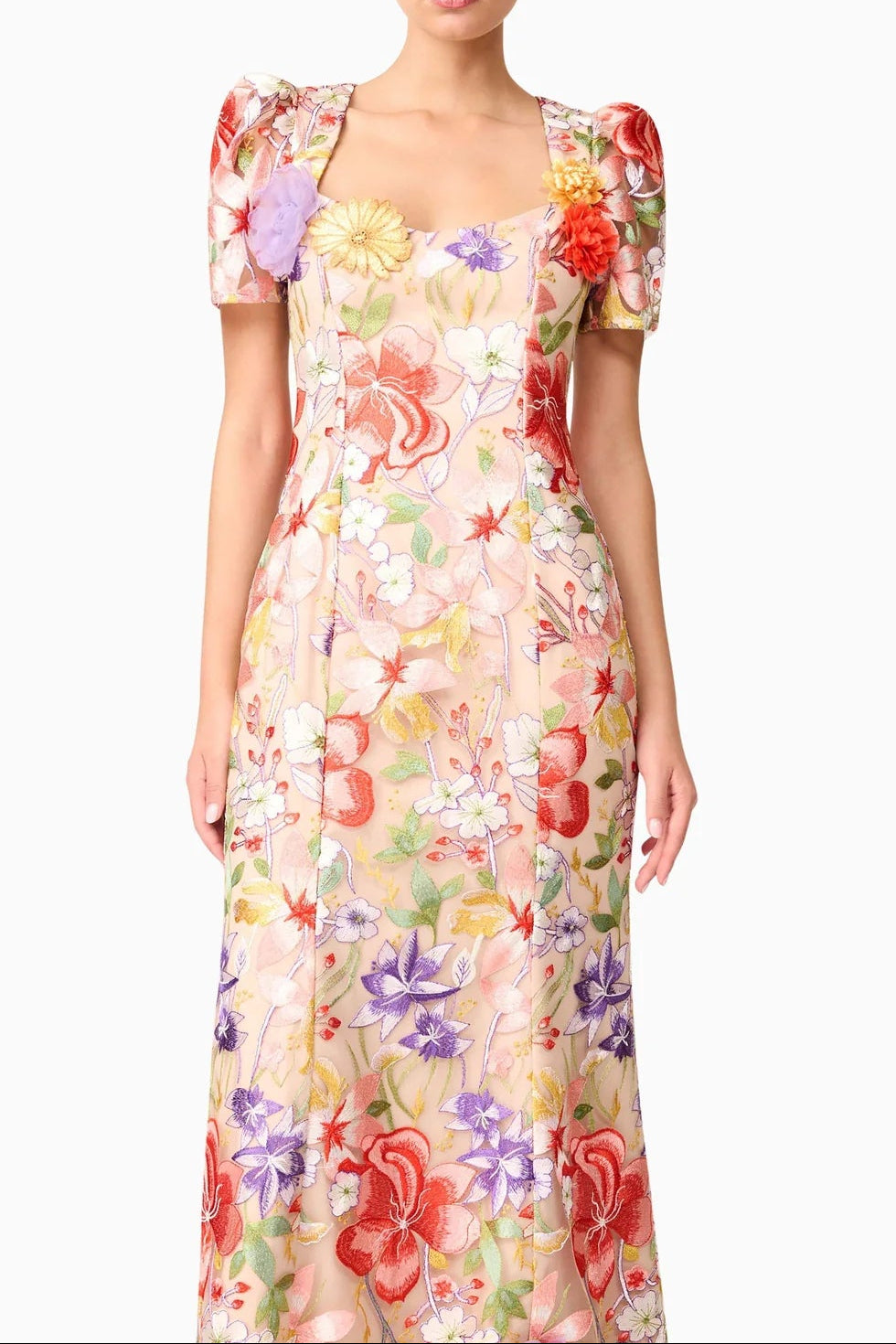 Trista Multicolor Square Neck Backless Mesh Embroidered Fishtail Maxi Dress Flowering Girl
