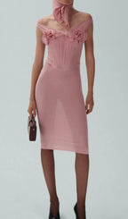 Elof Pink Flower Corset Midi Dress Flowering Girl