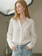Lazy Style White Linen Shirt Flowering Girl