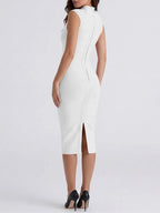 Marixa White V-Neck Bandage Midi Dress Flowering Girl