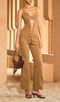 Letho Spaghetti Cutout Lace Up Jumpsuit Flowering Girl