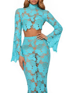 Senvora Long Sleeve Cutout Skirt Set Flowering Girl