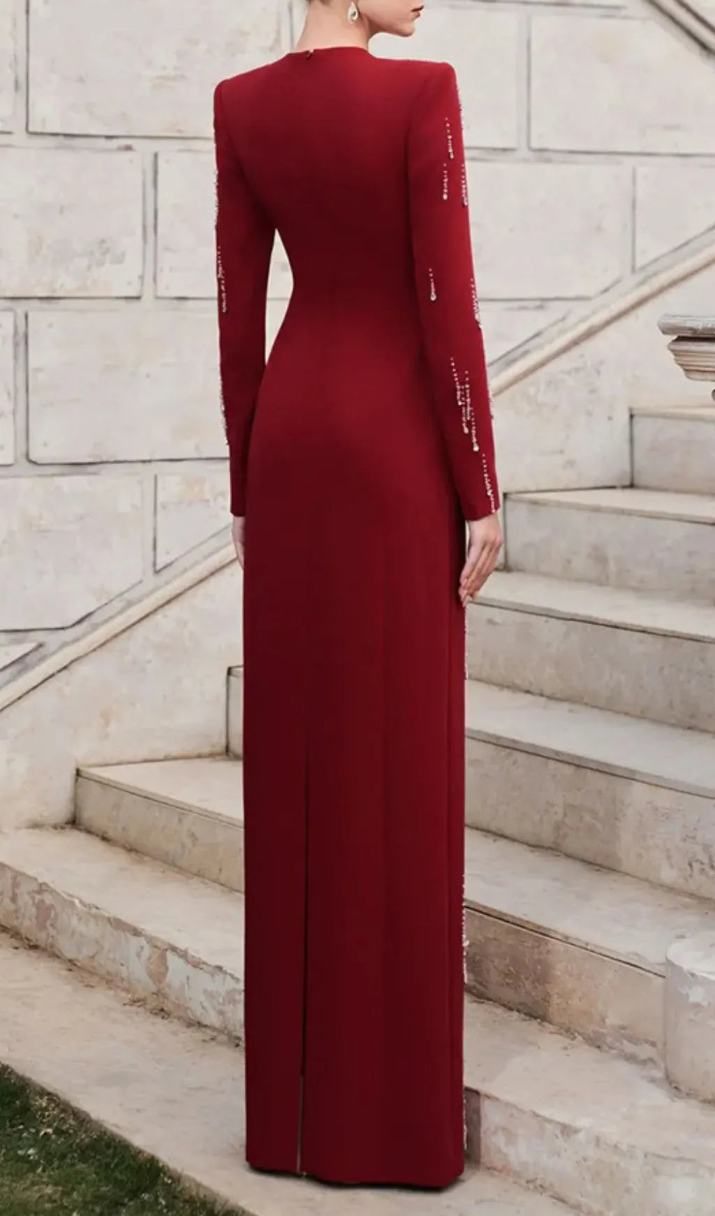 Joyita Red Long Sleeve Diamante Maxi Dress Flowering Girl