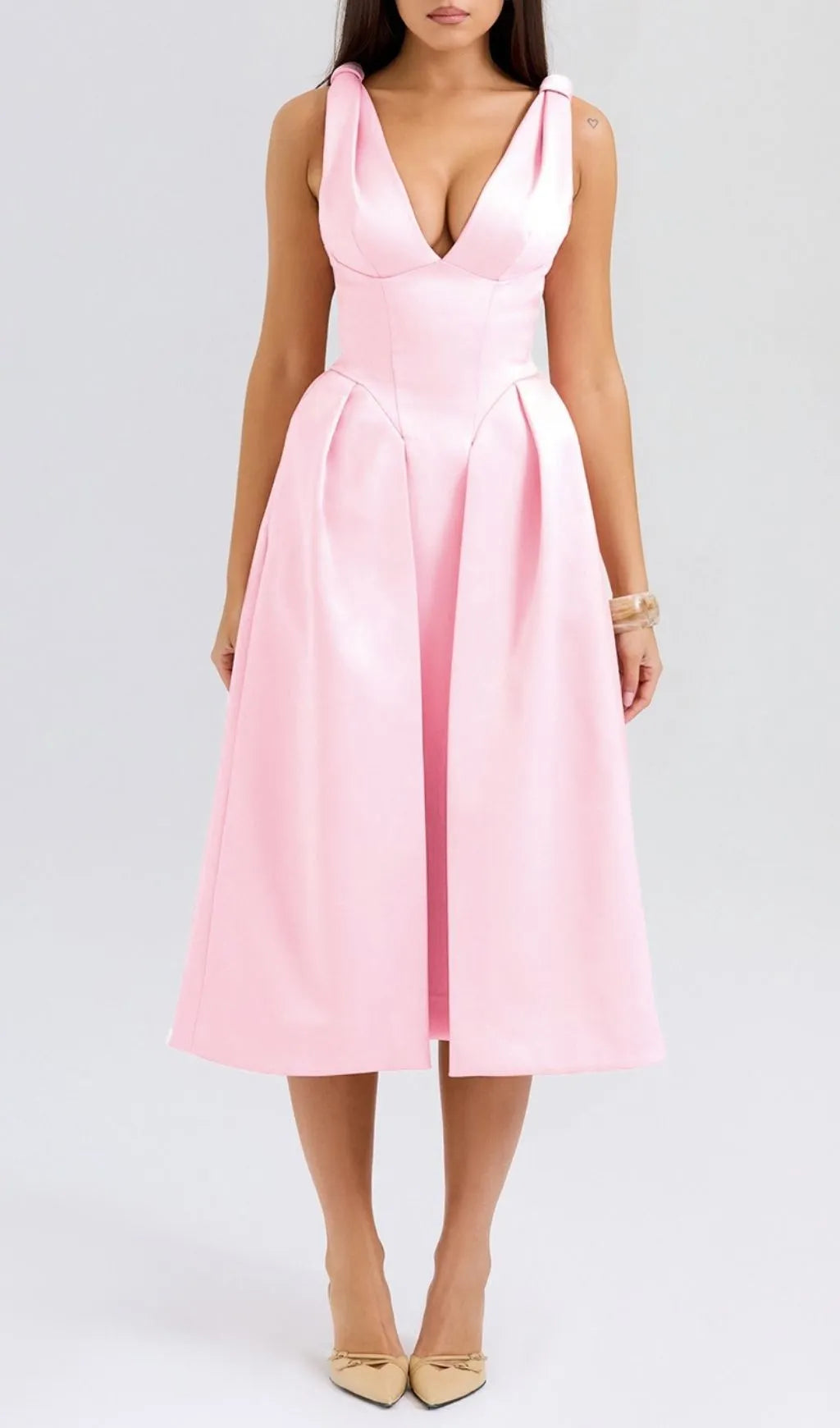 Dilanne Pink V-Neck Midi Dress