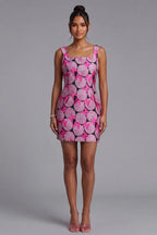 Square Neck Floral Butterfly Print Sleeveless Mini Dress Flowering Girl