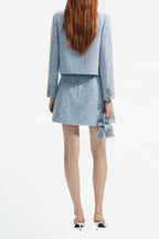 Blue Sequin Boucle Jacket Flowering Girl