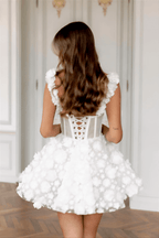 White Flower Lace Embroidery Lace-Up Spaghetti Strap Mini Dress Flowering Girl