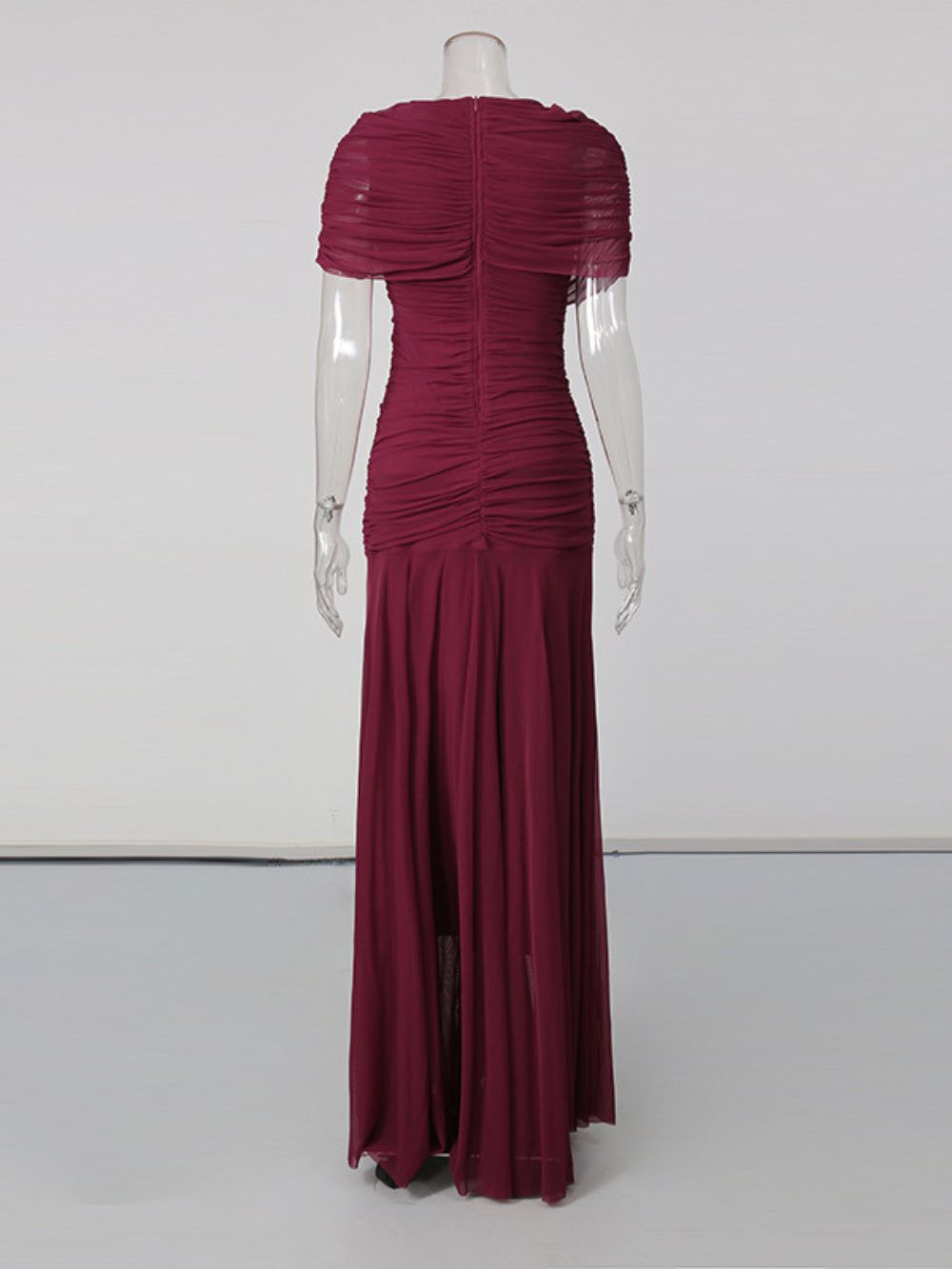 Suttoa Mesh Shawl Ruched Maxi Dress - Wine Flowering Girl