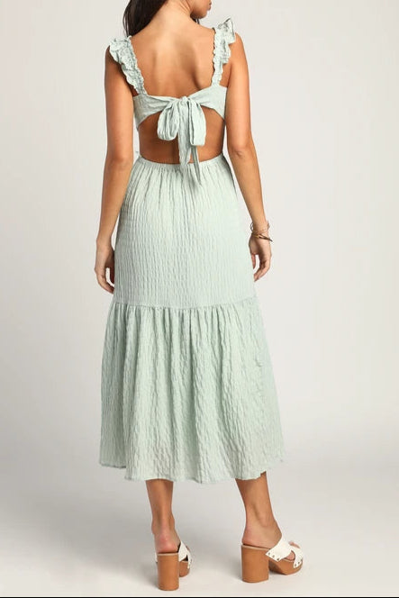 Mint Smocked Tie-Back Tiered Midi Dress Flowering Girl