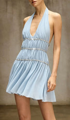 Doutzen Blue Halterneck Rhinestone Mini Dress Flowering Girl