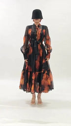 Fumiko Printed Long Sleeve Midi Dress Flowering Girl
