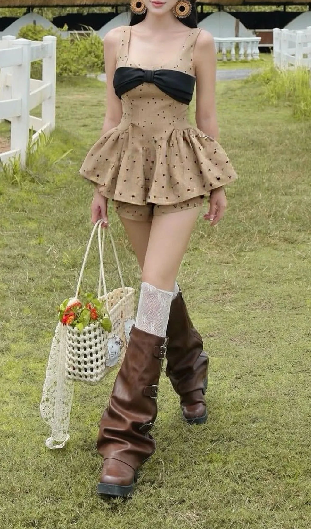 Kasi Khaki Dot Two-Piece Set Flowering Girl