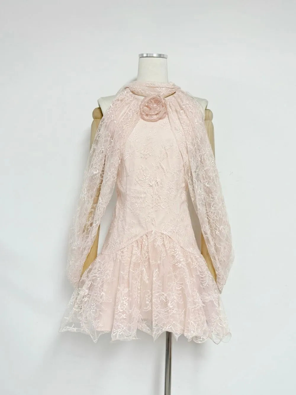 Kore Halter Lace Sequin Flower Mini Dress Flowering Girl