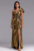 Gold Metallic One-Shoulder Maxi Dress Flowering Girl