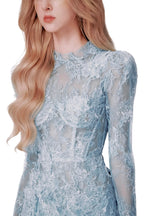 Floral And Ramage Embroidery Midi Dress In Blue Flowering Girl