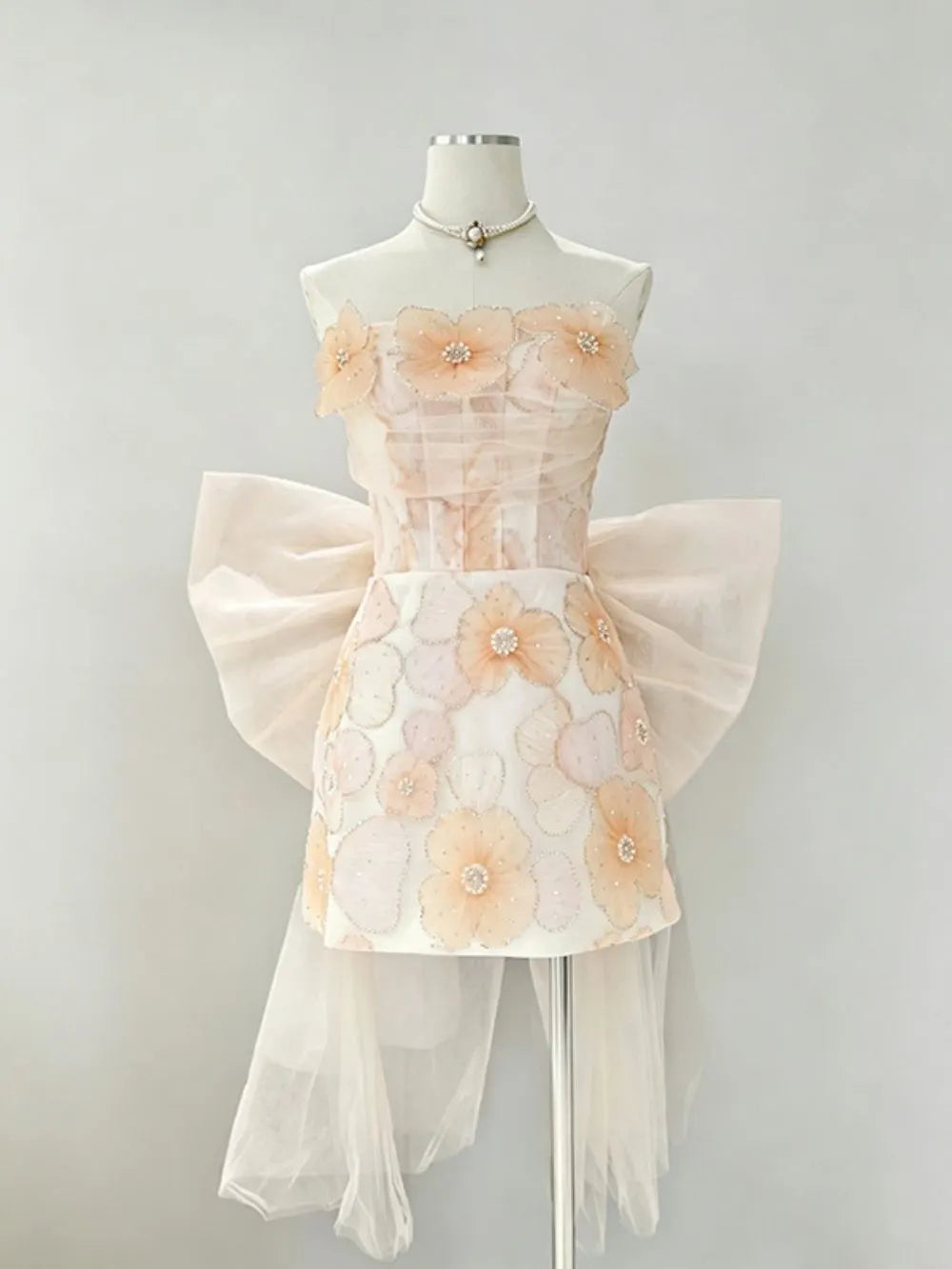 Maho Strapless Flower Bow Mini Dress Flowering Girl