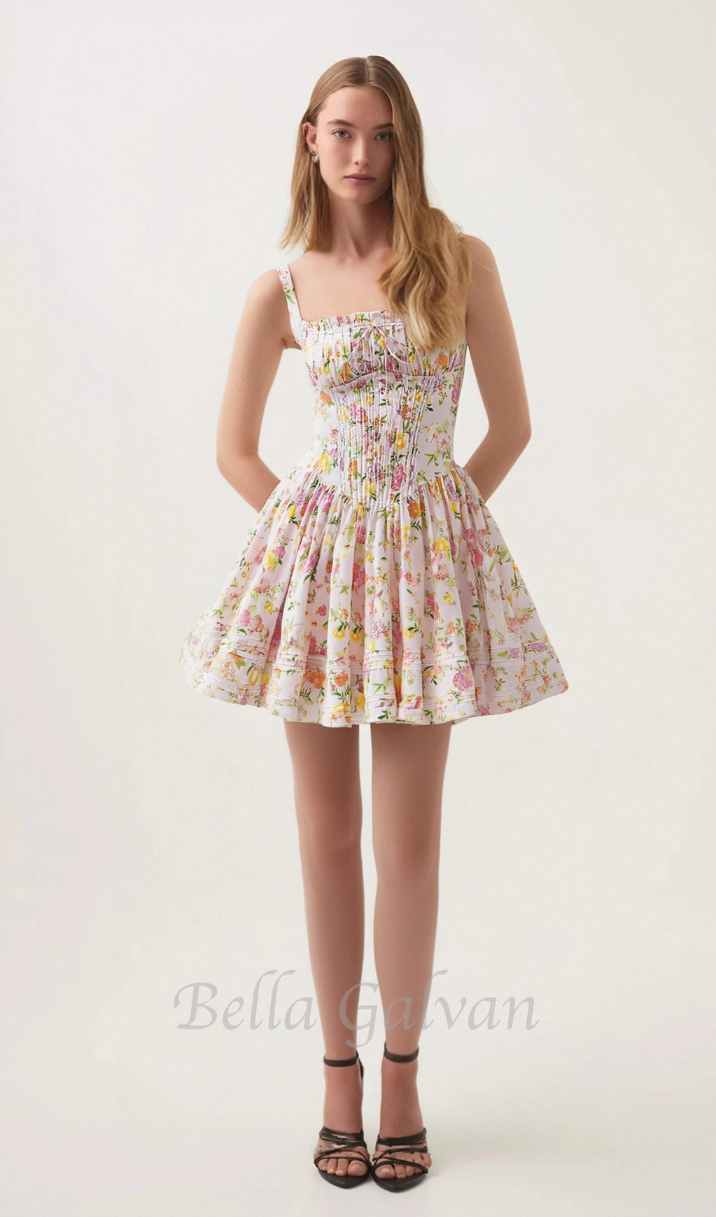 Pink Meadow Print Cotton Mini Dress Flowering Girl