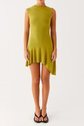 Mesh Pleated Bodycon Mini Dress In Lime Flowering Girl