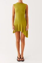 Mesh Pleated Bodycon Mini Dress In Lime Flowering Girl