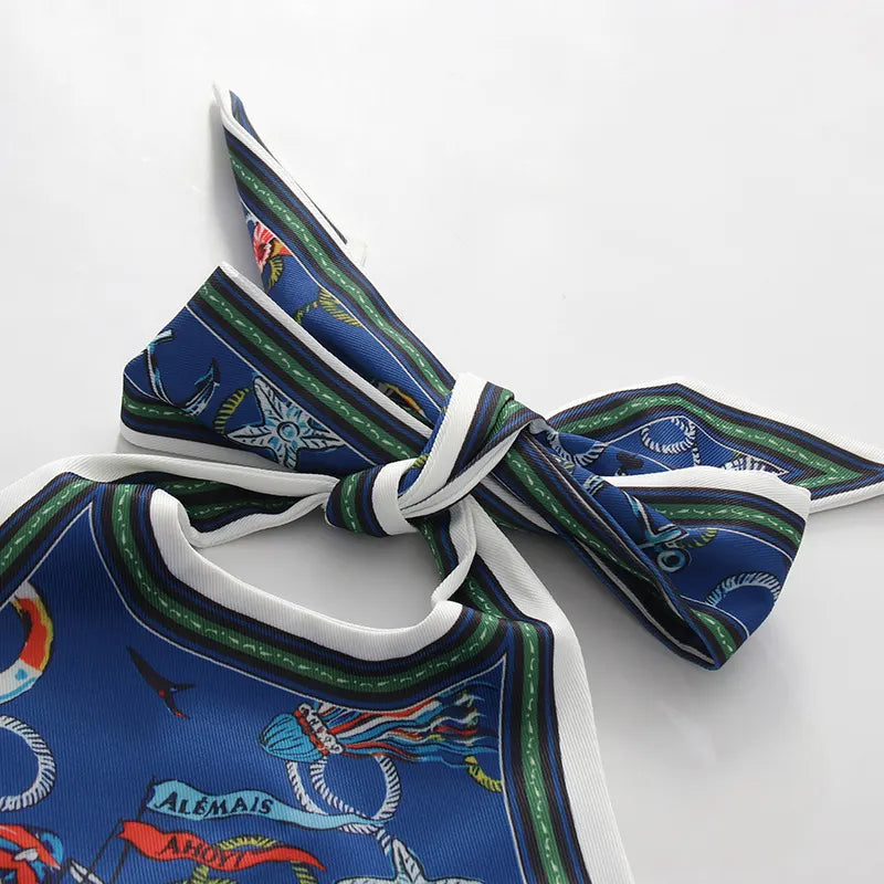 Matsuko Halter Printed Mini Dress Flowering Girl