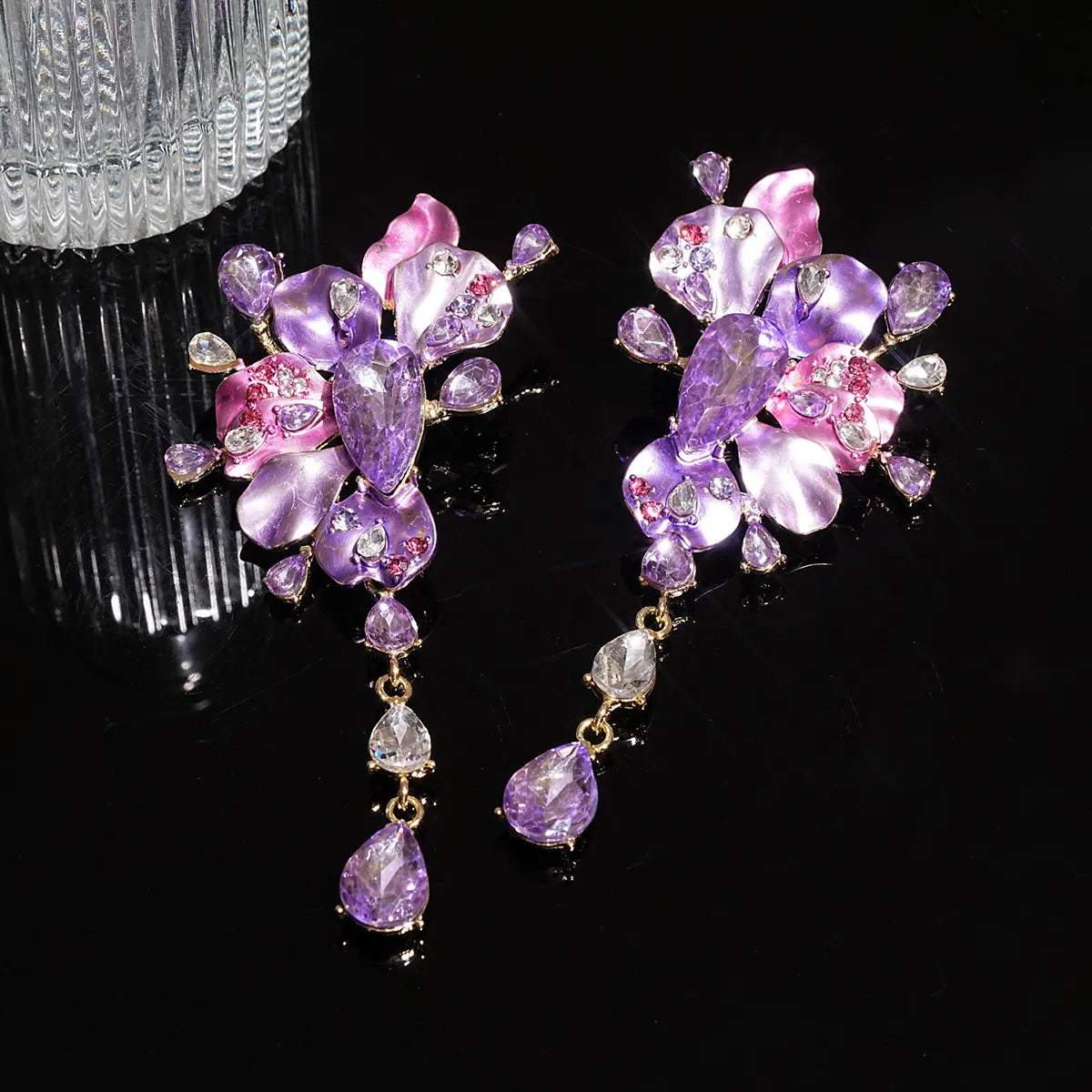 Jett Diamond Flower Earrings Flowering Girl