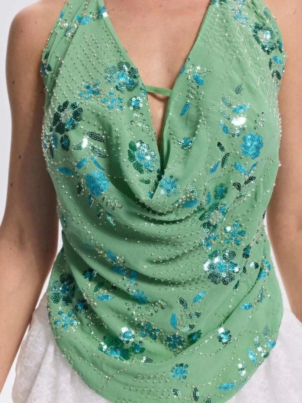 Feronia Cowl Neck Floral Sequin Top Flowering Girl