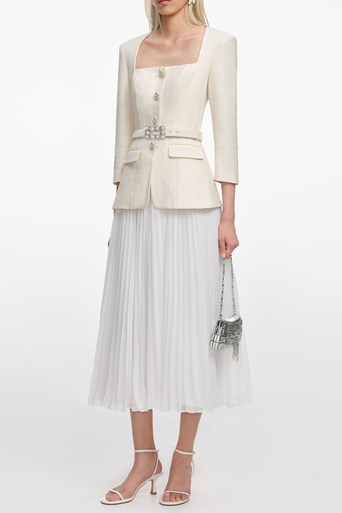 Yuri Cream Boucle Long Sleeve Chiffon Midi Dress Flowering Girl
