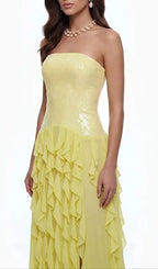 Florence Off-Shoulder Ruffle Slit Maxi Dress In Yellow Flowering Girl