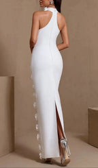Jennifer White Halter Neck 3D Flowers Bandage Maxi Dress Flowering Girl