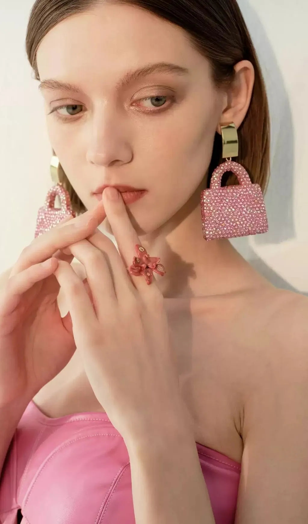 Leimomi Pink Diamante Earrings Flowering Girl