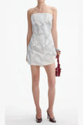 Crystal Leaf Embellished Mini Dress In White Flowering Girl