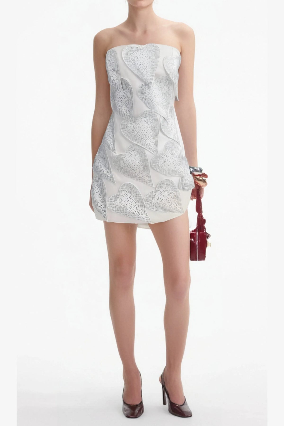Crystal Leaf Embellished Mini Dress In White Flowering Girl