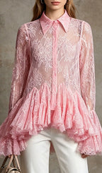 Lesli Pink Lace Long Sleeve Top Flowering Girl