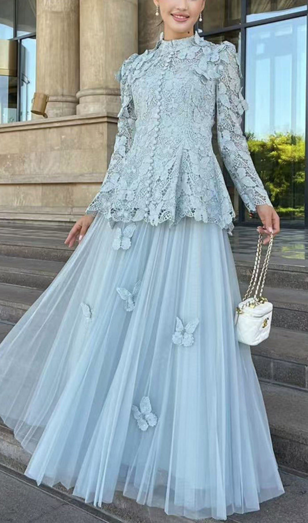 Ceyla Flower Embroidery Mesh Skirt Set Flowering Girl