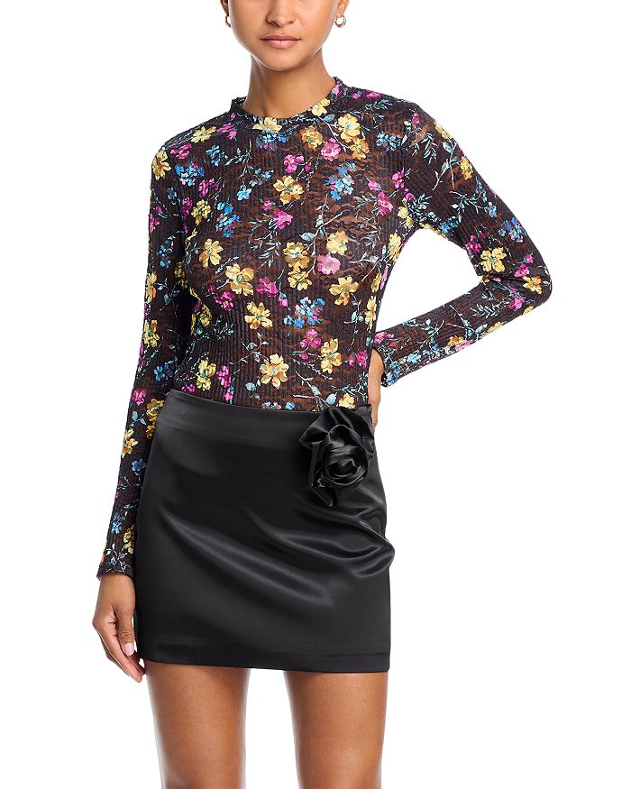 Floral Puckered Lace Top in black multi Flowering Girl
