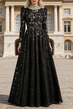 Black Mesh Diamond Embroidered Maxi Dress Flowering Girl