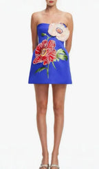 Lailah Blue Strapless Flower Mini Dress Flowering Girl