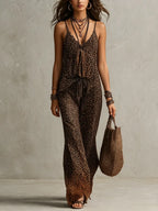 Bohemian Gradient Leopard Print Flowing Robe Three-piece Set Flowering Girl
