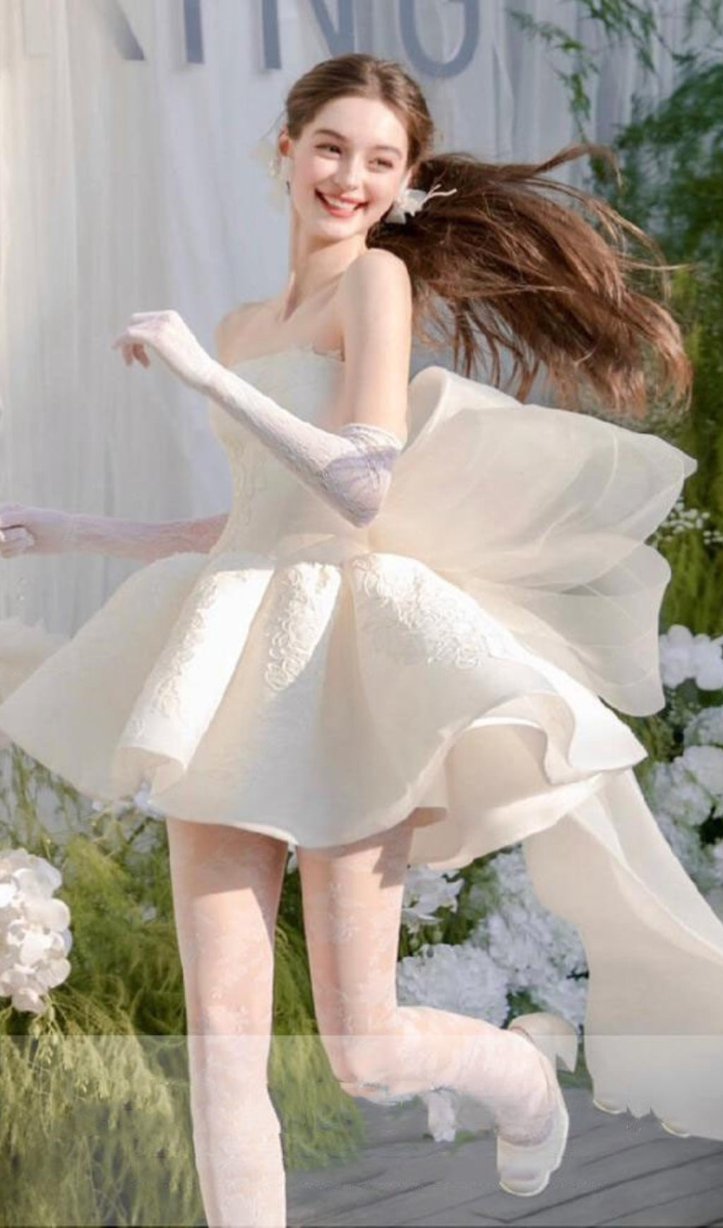 Dervla Strapless Bow Mini Dress Flowering Girl