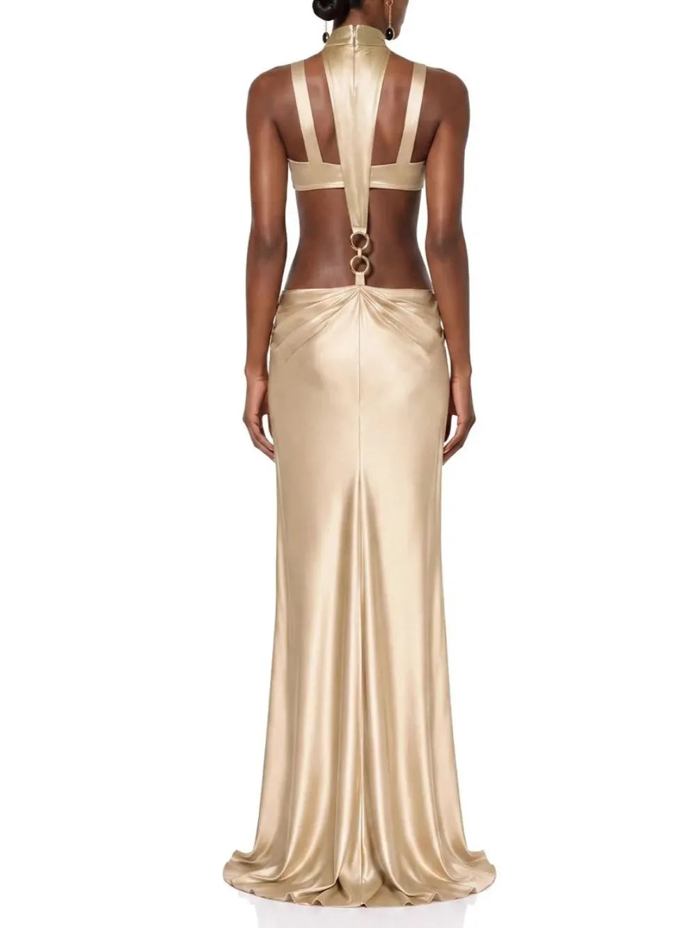 Brumel Cutout Ruched Satin Maxi Dress Flowering Girl