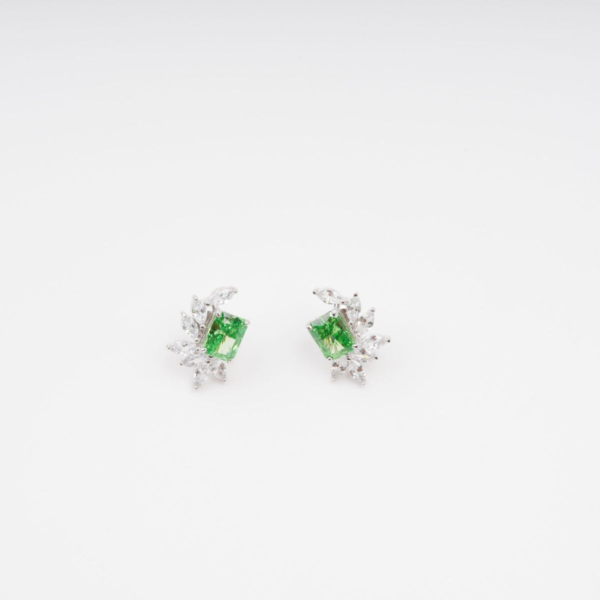 Meris Green Rectangular Gemstone Sterling Silver Earrings Flowering Girl
