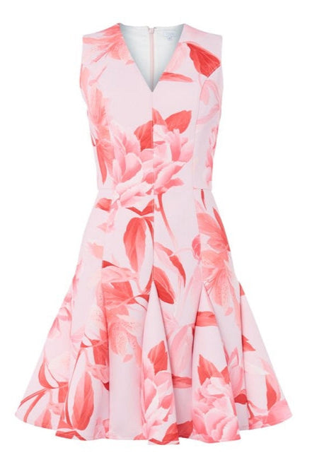 Sherry Multi Pink Floral Print v-Neck Mini Dress Flowering Girl