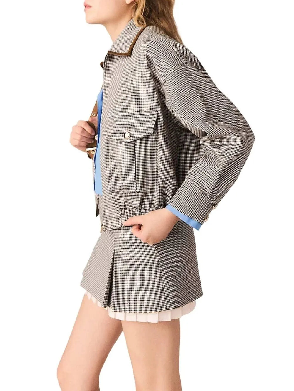 Checked Bomber Jacket Flowering Girl