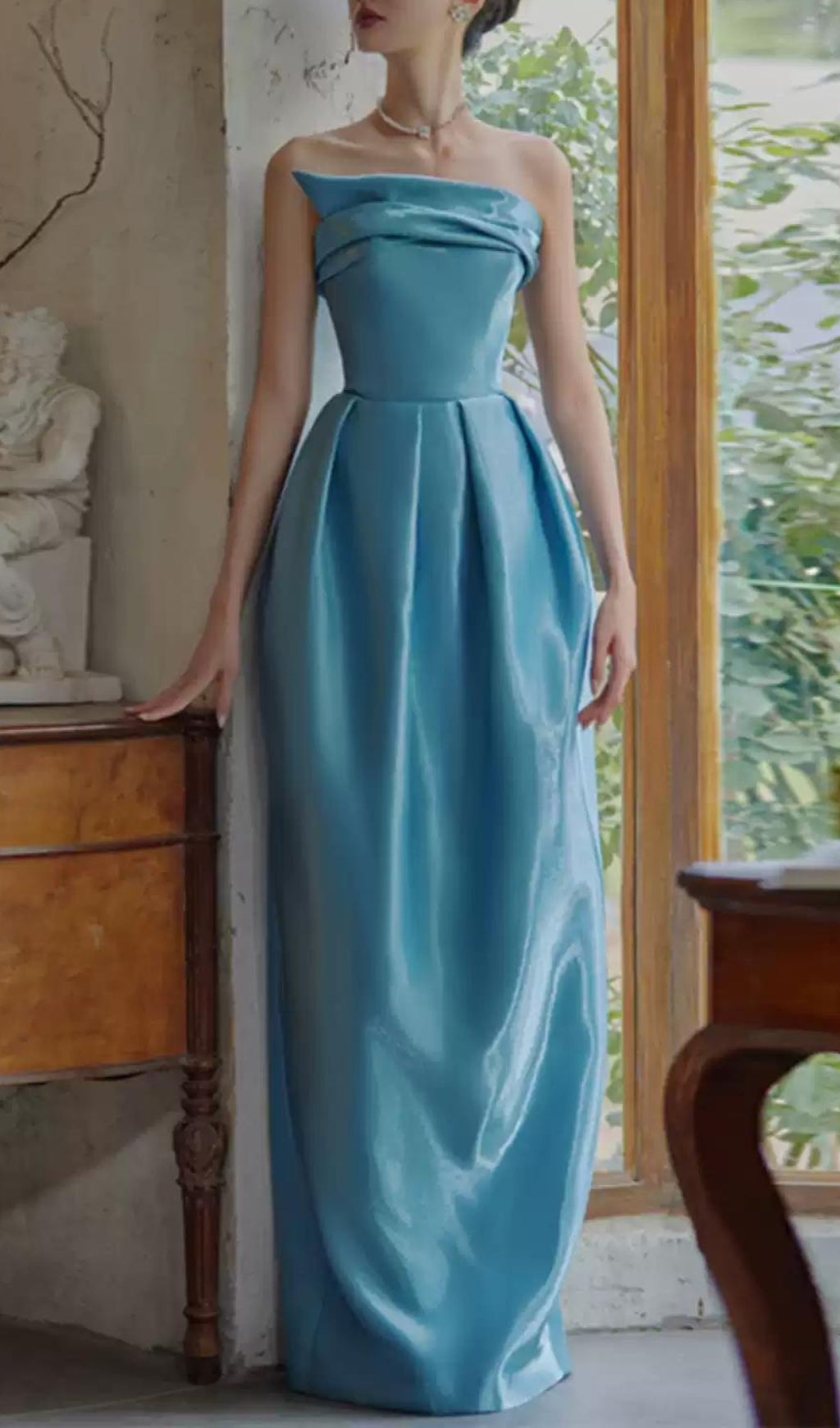 Bode Blue Strapless Bud Maxi Dress Flowering Girl