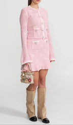 Joanna Knit Co-Ord Set With Pearl & Bow Detailing – Pink Flowering Girl