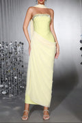Rhinestone Patchwork Strapless Herringbone Maxi Dress - Yellow Flowering Girl