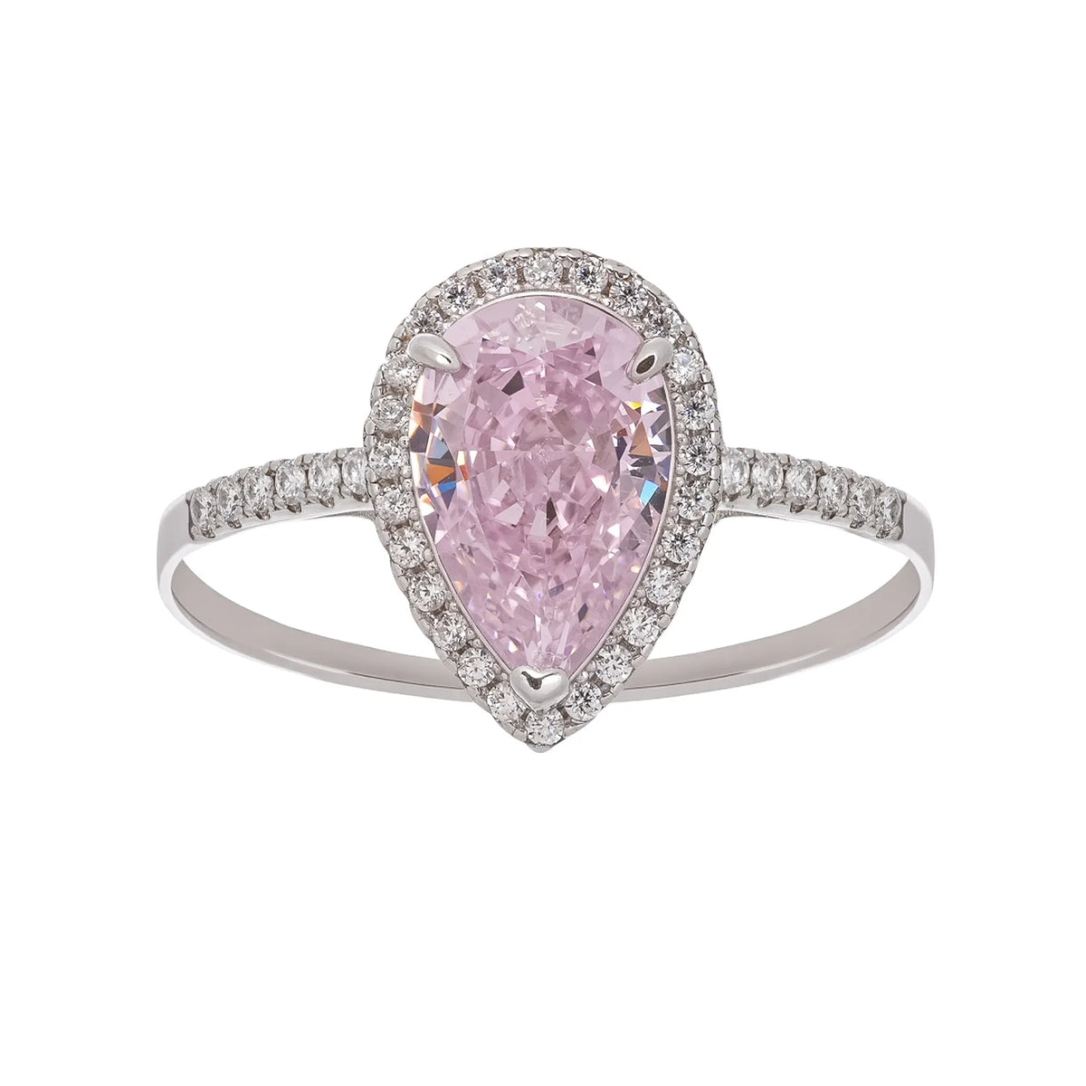 Éclat Pink Pear Shaped Gemstone Sterling Silver Ring Flowering Girl